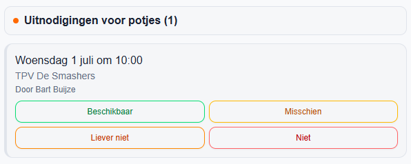 Vier keuzes om beschikbaarheid voor een padelpotje door te geven